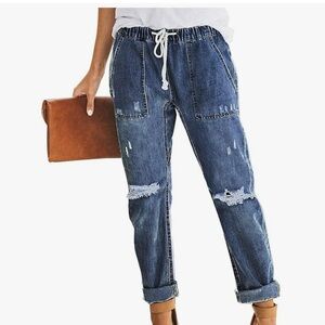 Women's Relaxed Fit cargo Jeans with Drawstring - New - size 12